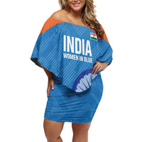 Custom India Cricket Family Matching Off Shoulder Short Dress and Hawaiian Shirt Go Women In Blue - Wonder Print Shop