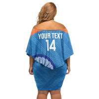 Custom India Cricket Family Matching Off Shoulder Short Dress and Hawaiian Shirt Go Women In Blue - Wonder Print Shop