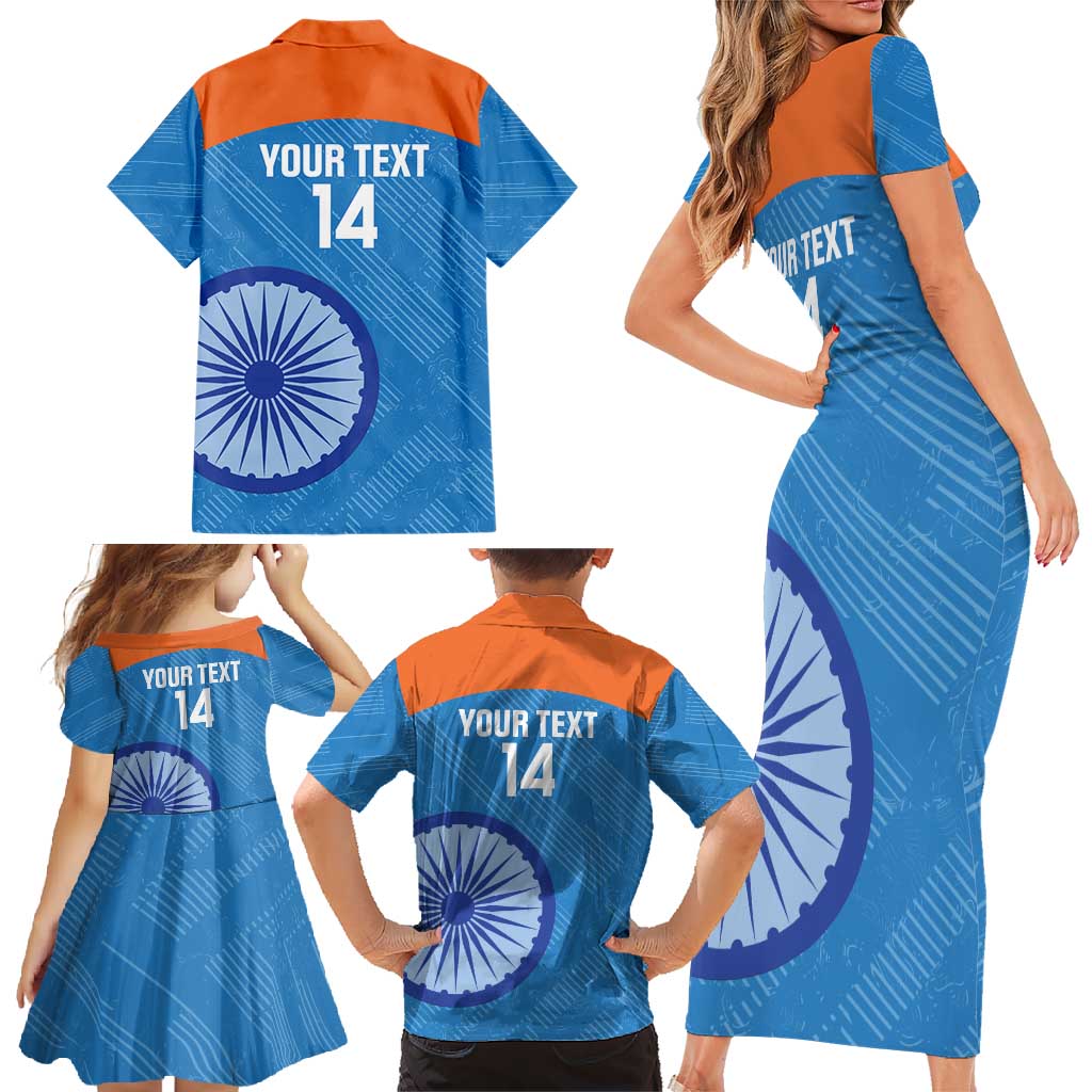 Custom India Cricket Family Matching Short Sleeve Bodycon Dress and Hawaiian Shirt Go Women In Blue - Wonder Print Shop