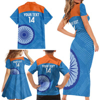 Custom India Cricket Family Matching Short Sleeve Bodycon Dress and Hawaiian Shirt Go Women In Blue - Wonder Print Shop