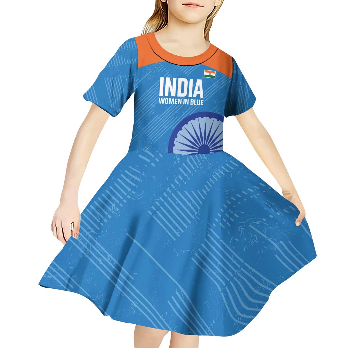 Custom India Cricket Kid Short Sleeve Dress Go Women In Blue - Wonder Print Shop