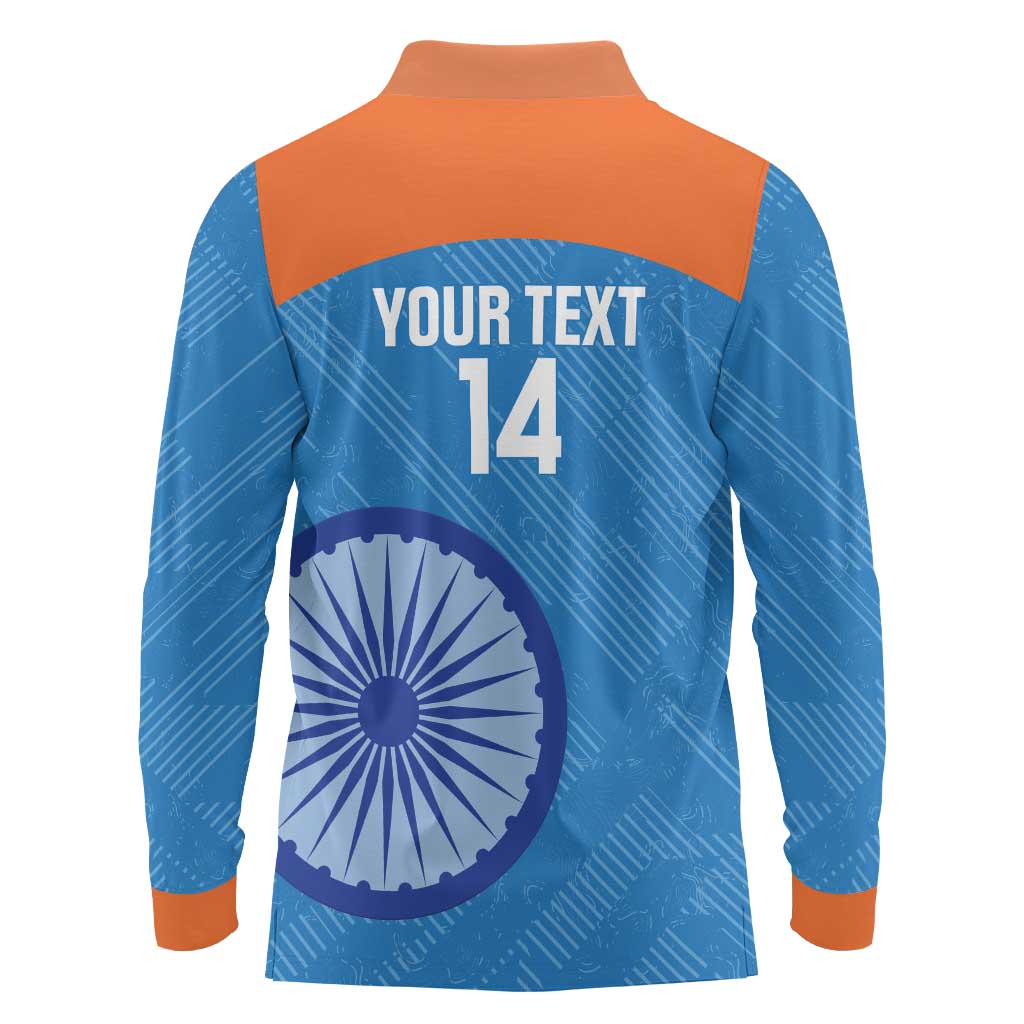 Custom India Cricket Long Sleeve Polo Shirt Go Women In Blue - Wonder Print Shop