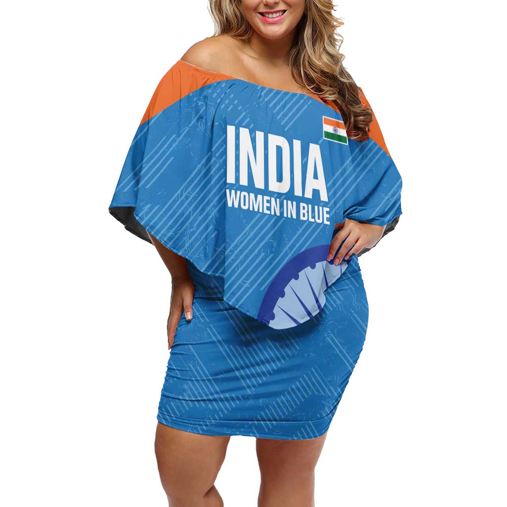 Custom India Cricket Off Shoulder Short Dress Go Women In Blue - Wonder Print Shop