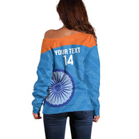 Custom India Cricket Off Shoulder Sweater Go Women In Blue - Wonder Print Shop