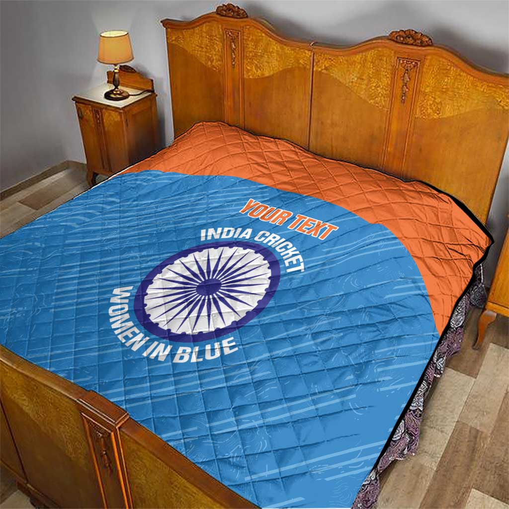 Custom India Cricket Quilt Go Women In Blue - Wonder Print Shop