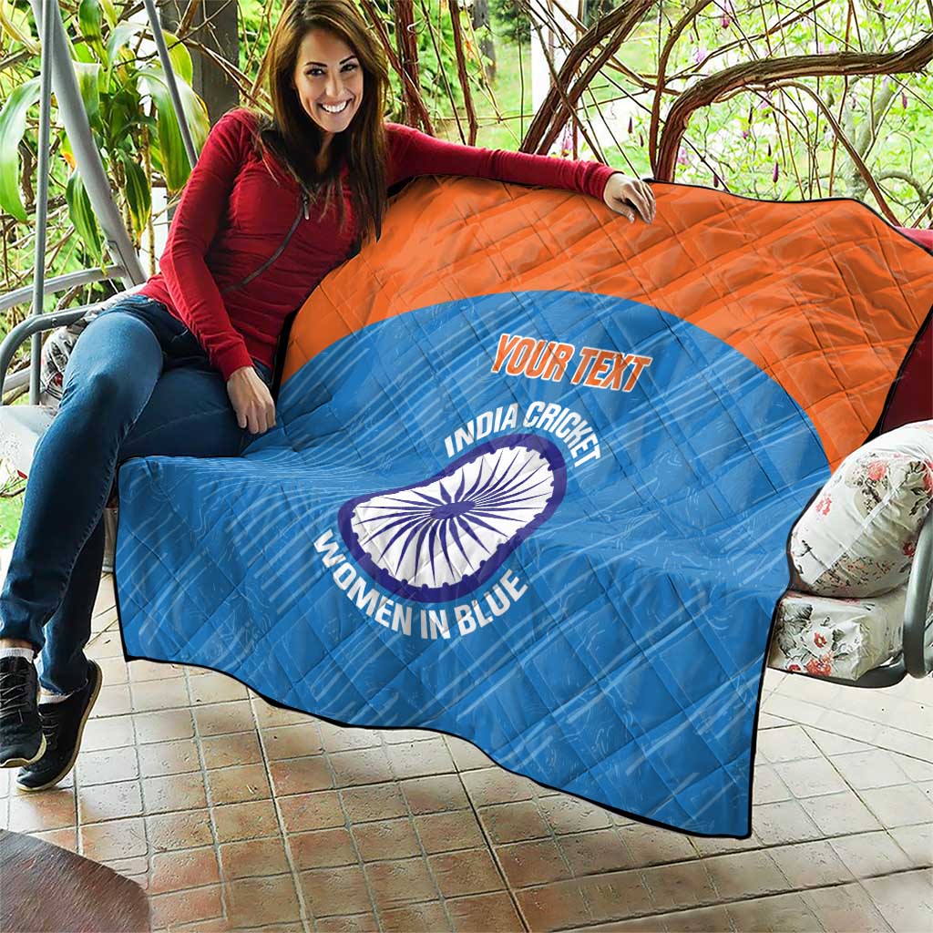 Custom India Cricket Quilt Go Women In Blue - Wonder Print Shop