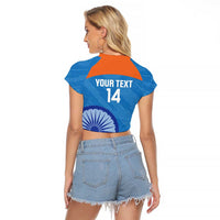 Custom India Cricket Raglan Cropped T Shirt Go Women In Blue - Wonder Print Shop