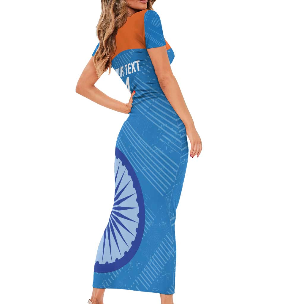 Custom India Cricket Short Sleeve Bodycon Dress Go Women In Blue - Wonder Print Shop