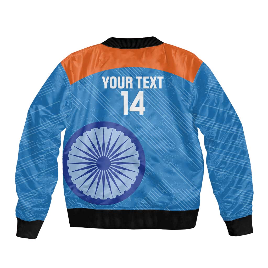 Custom India Cricket Sleeve Zip Bomber Jacket Go Women In Blue - Wonder Print Shop