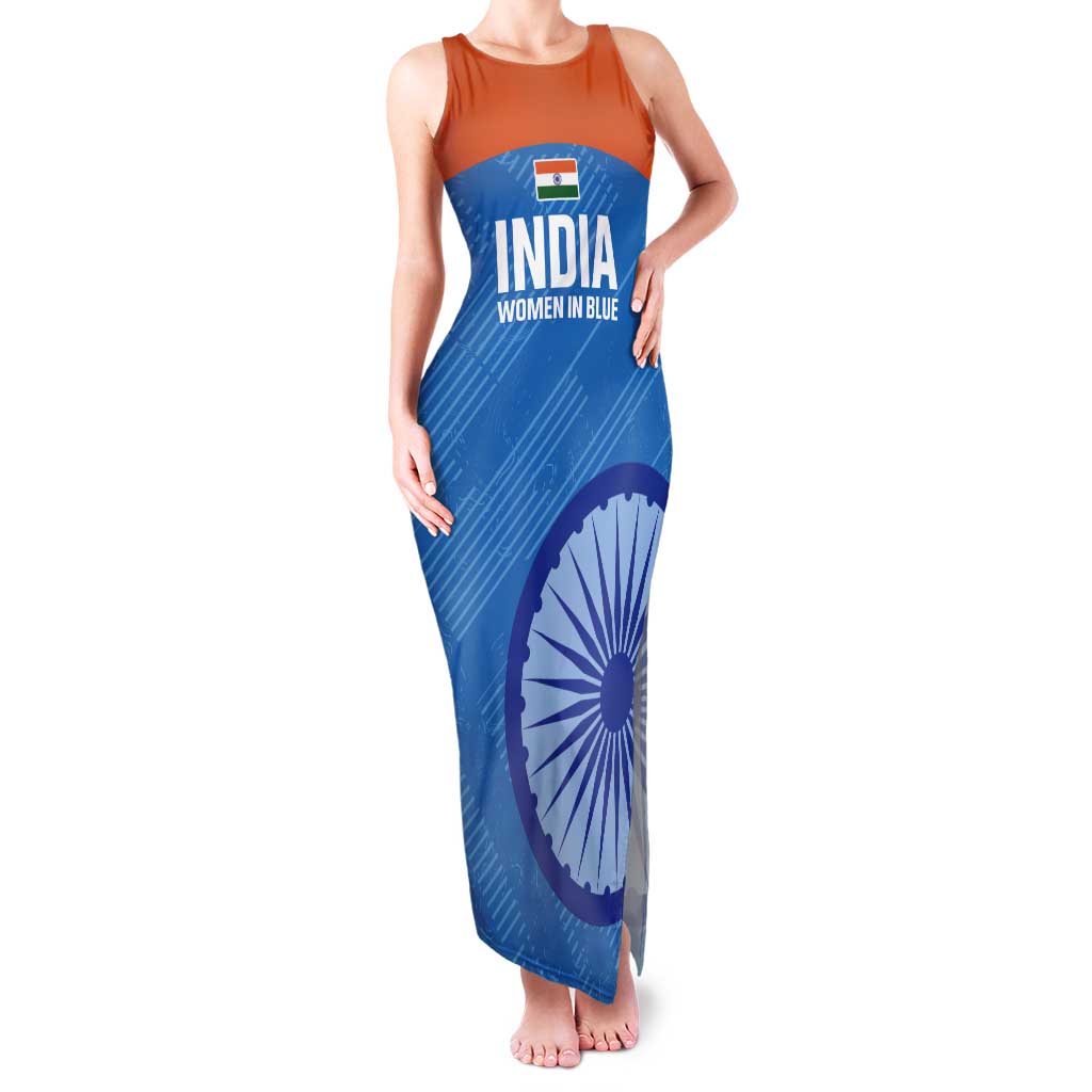 Custom India Cricket Tank Maxi Dress Go Women In Blue - Wonder Print Shop