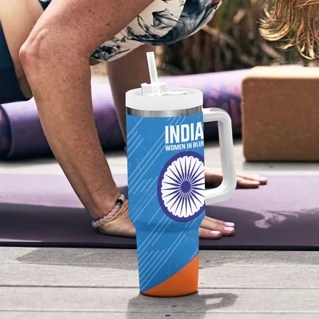 Personalised India Cricket Tumbler With Handle Go Women In Blue - Wonder Print Shop