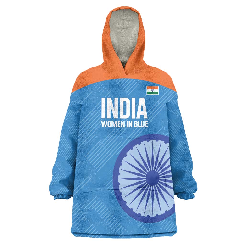 Custom India Cricket Wearable Blanket Hoodie Go Women In Blue - Wonder Print Shop