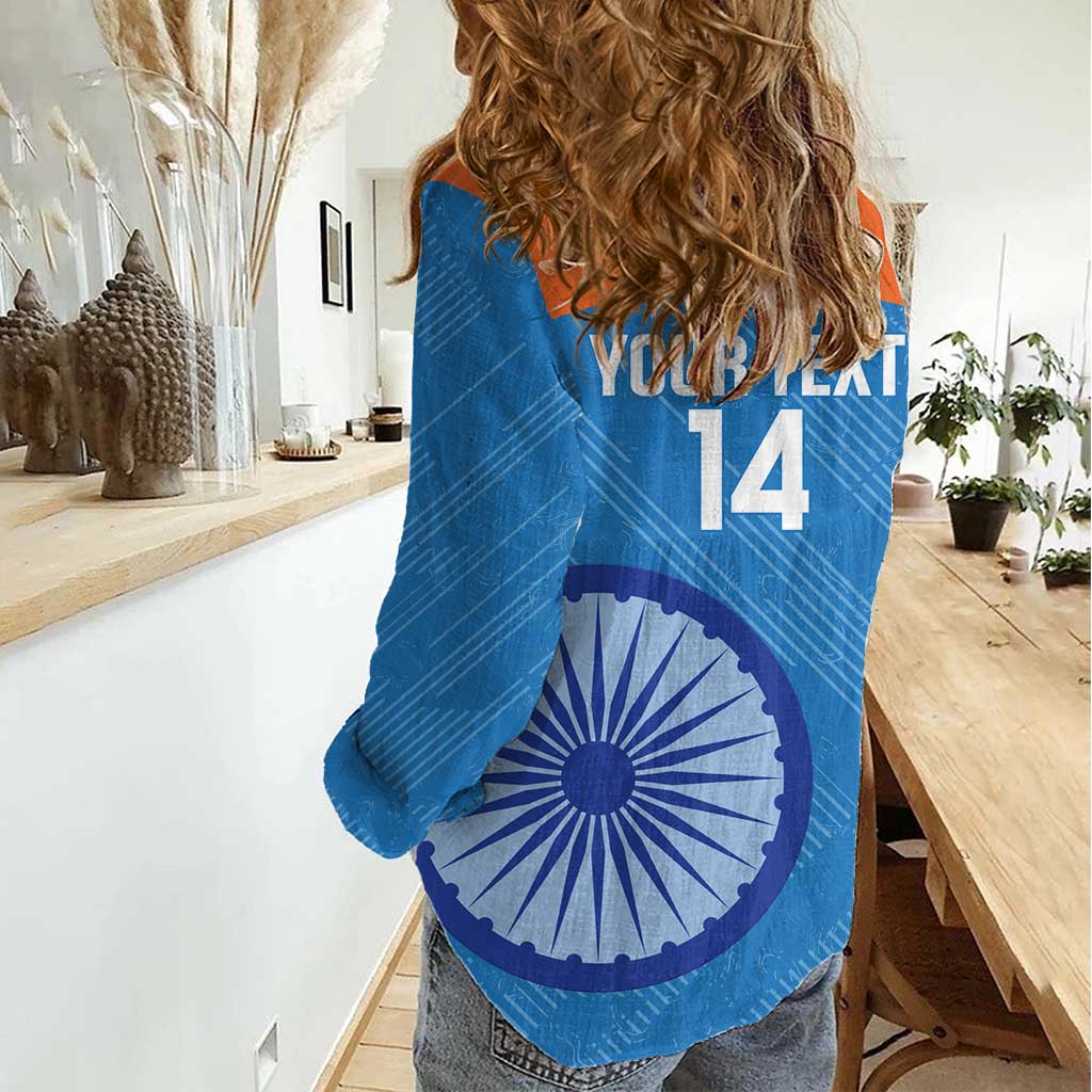 Custom India Cricket Women Casual Shirt Go Women In Blue - Wonder Print Shop