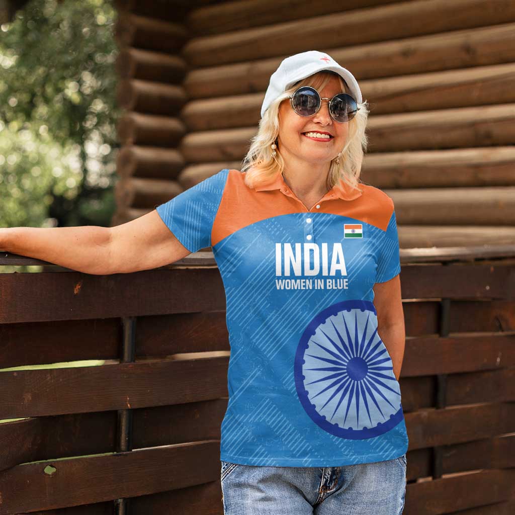 Custom India Cricket Women Polo Shirt Go Women In Blue - Wonder Print Shop