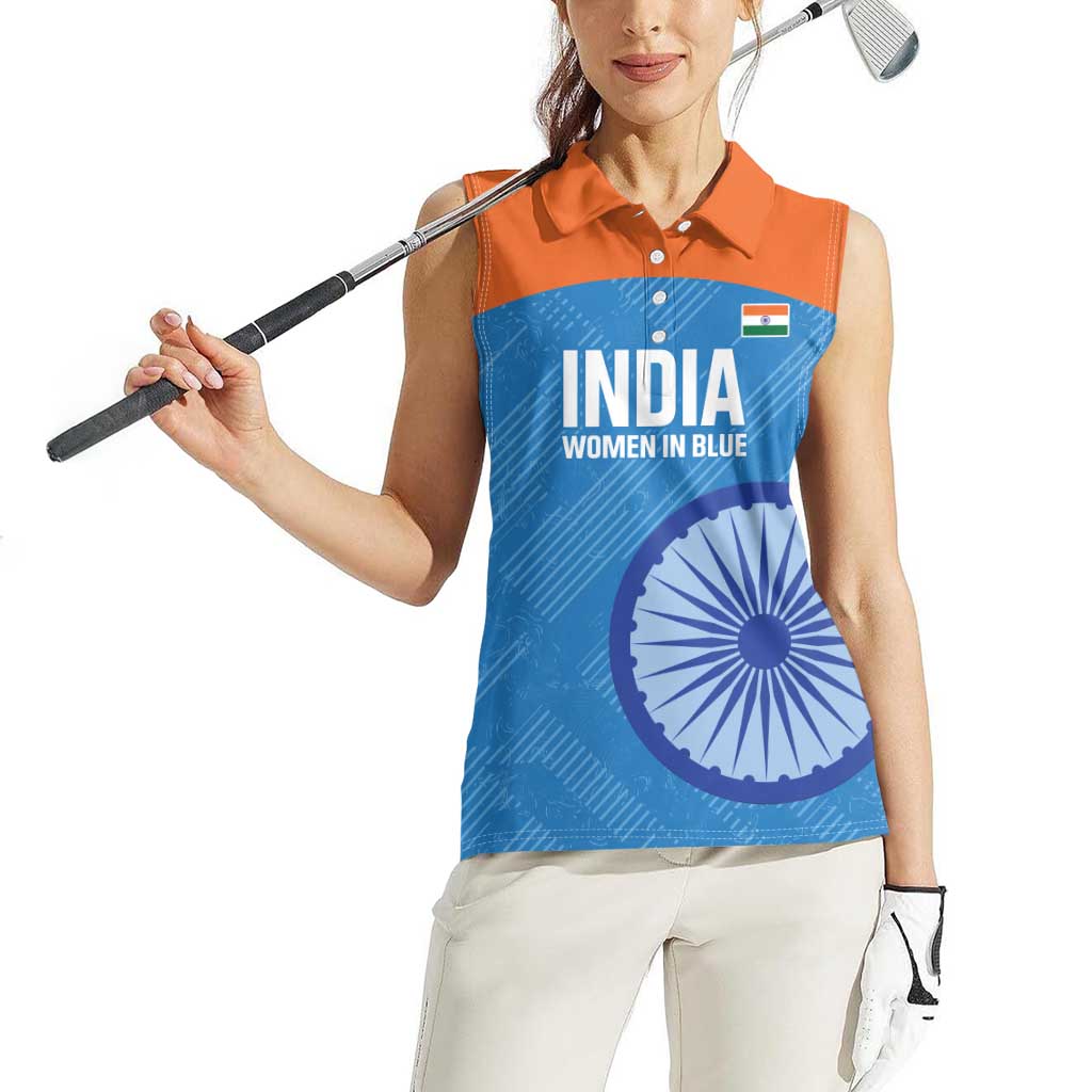 Custom India Cricket Women Sleeveless Polo Shirt Go Women In Blue - Wonder Print Shop