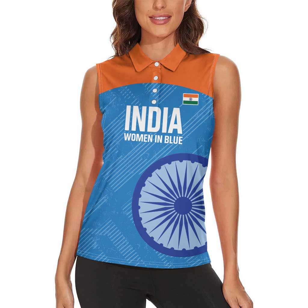 Custom India Cricket Women Sleeveless Polo Shirt Go Women In Blue - Wonder Print Shop