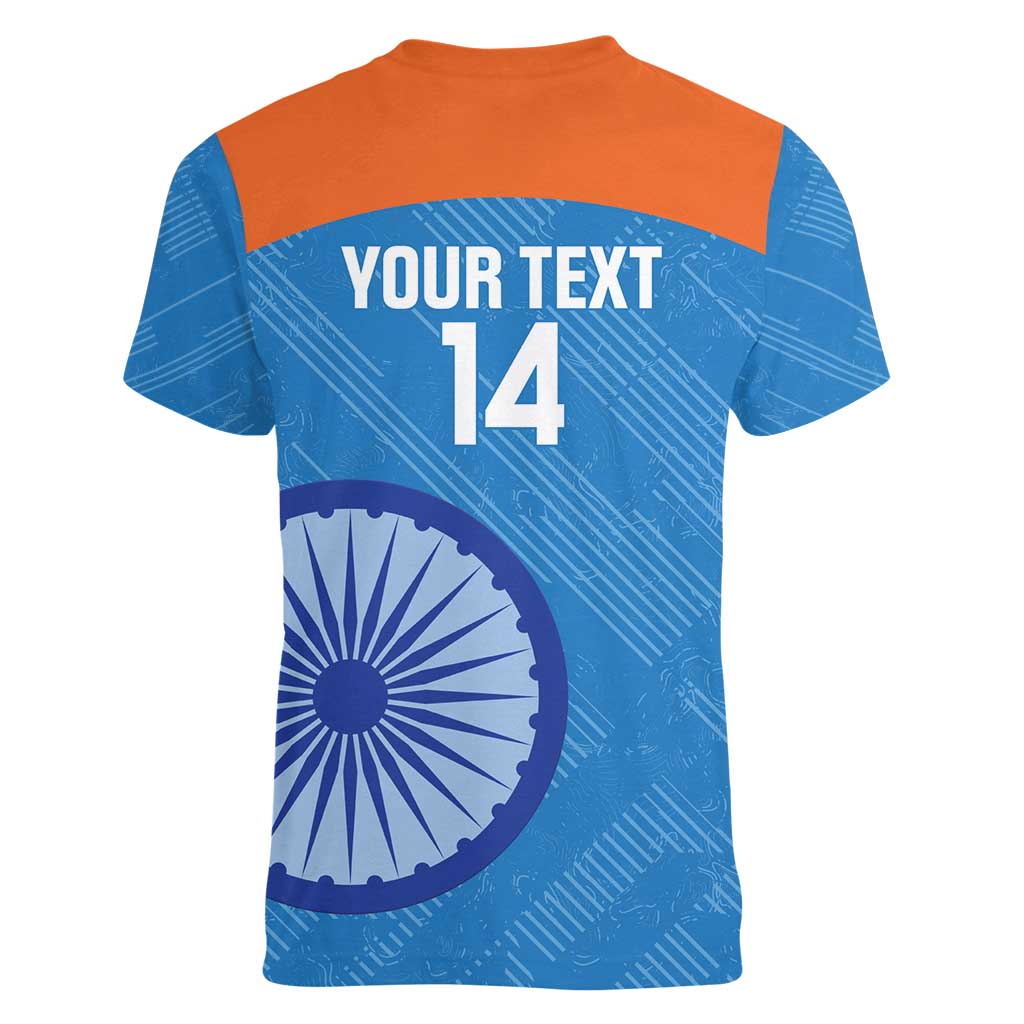 Custom India Cricket Women V-Neck T-Shirt Go Women In Blue - Wonder Print Shop