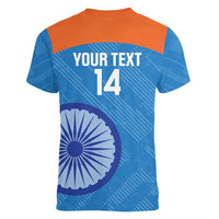 Custom India Cricket Women V-Neck T-Shirt Go Women In Blue - Wonder Print Shop