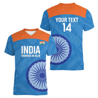 Custom India Cricket Women V-Neck T-Shirt Go Women In Blue - Wonder Print Shop