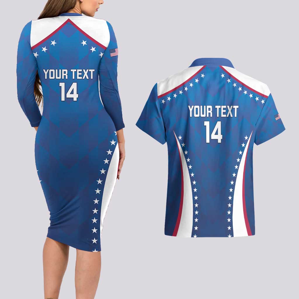 Custom USA 2025 Volleyball Couples Matching Long Sleeve Bodycon Dress and Hawaiian Shirt Sporty Style