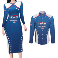 Custom USA 2025 Volleyball Couples Matching Long Sleeve Bodycon Dress and Long Sleeve Button Shirt Sporty Style