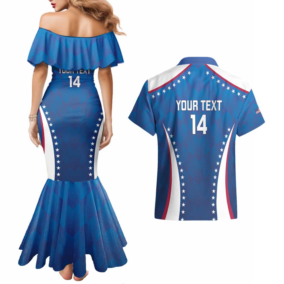 Custom USA 2025 Volleyball Couples Matching Mermaid Dress and Hawaiian Shirt Sporty Style