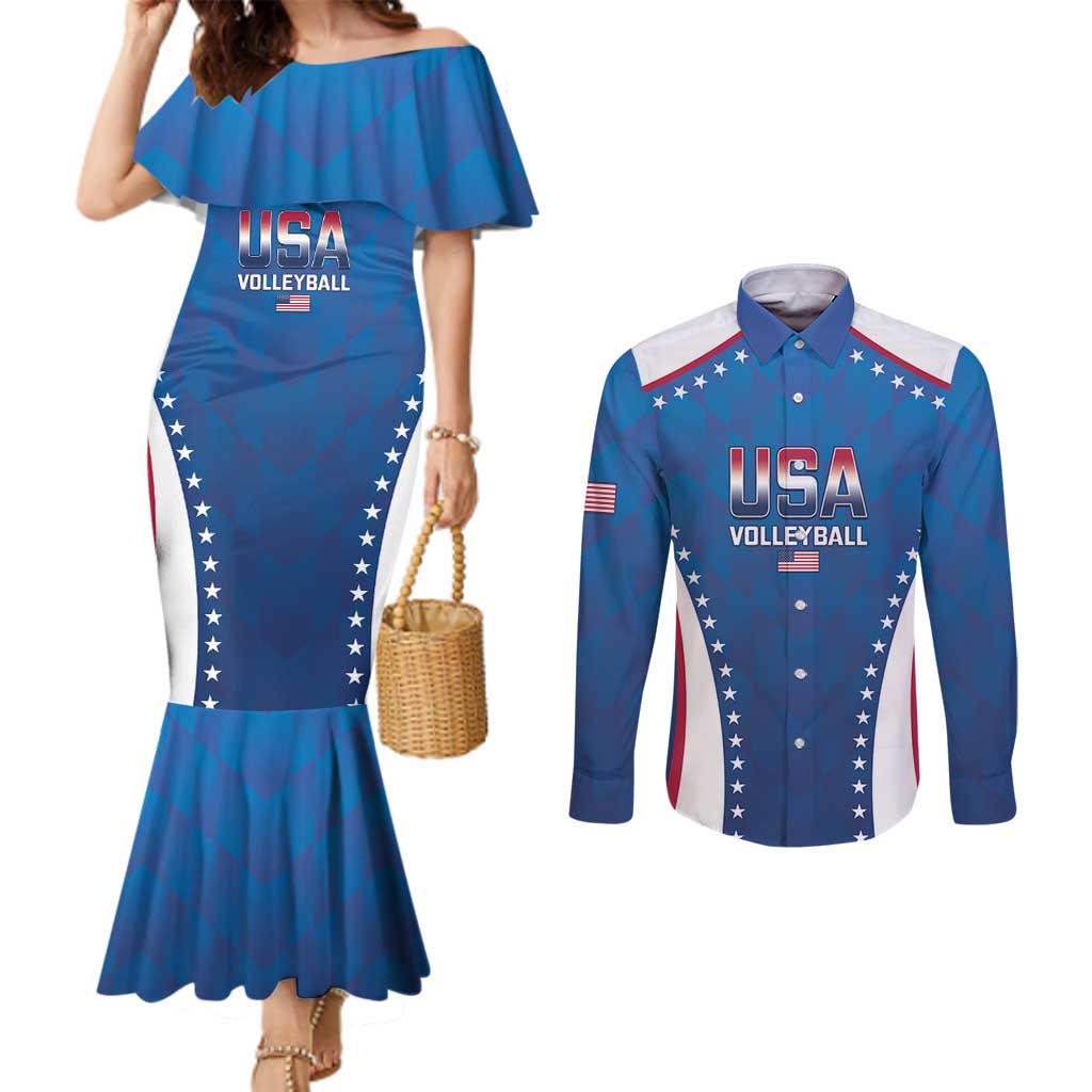 Custom USA 2025 Volleyball Couples Matching Mermaid Dress and Long Sleeve Button Shirt Sporty Style