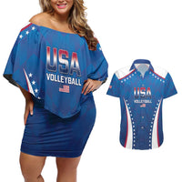 Custom USA 2025 Volleyball Couples Matching Off Shoulder Short Dress and Hawaiian Shirt Sporty Style