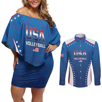 Custom USA 2025 Volleyball Couples Matching Off Shoulder Short Dress and Long Sleeve Button Shirt Sporty Style