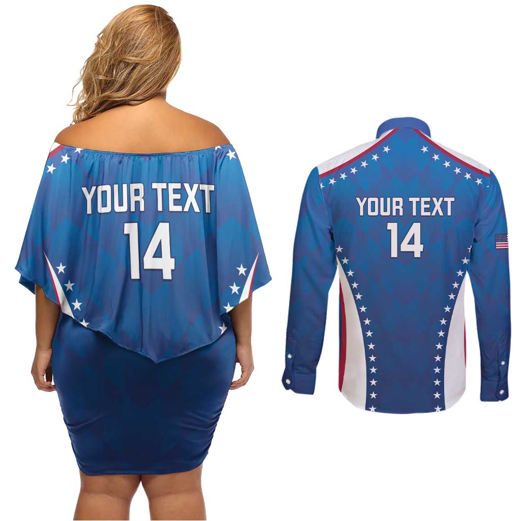 Custom USA 2025 Volleyball Couples Matching Off Shoulder Short Dress and Long Sleeve Button Shirt Sporty Style