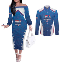 Custom USA 2025 Volleyball Couples Matching Off The Shoulder Long Sleeve Dress and Long Sleeve Button Shirt Sporty Style
