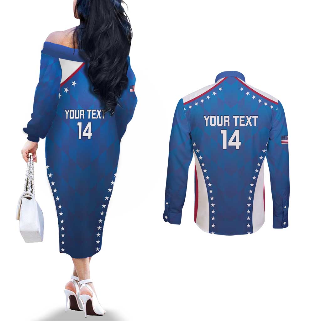 Custom USA 2025 Volleyball Couples Matching Off The Shoulder Long Sleeve Dress and Long Sleeve Button Shirt Sporty Style