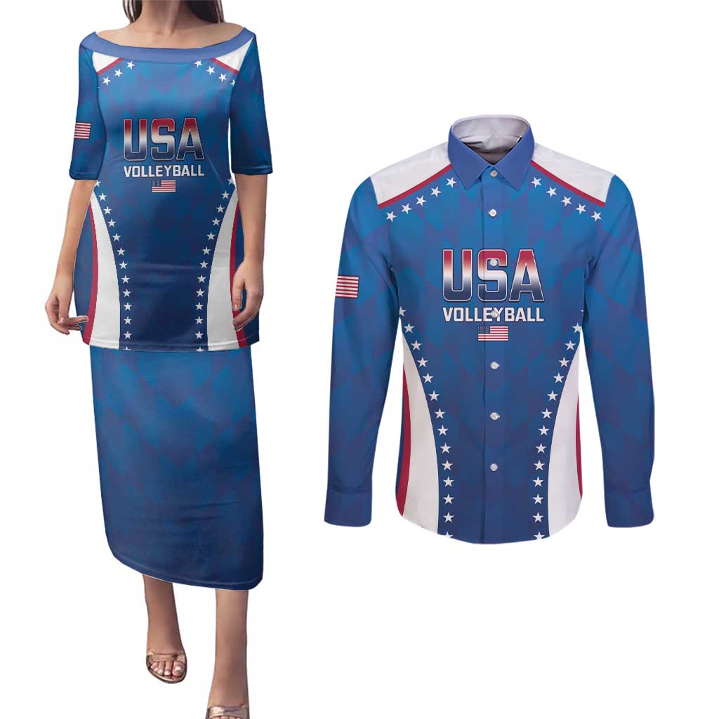 Custom USA 2025 Volleyball Couples Matching Puletasi and Long Sleeve Button Shirt Sporty Style