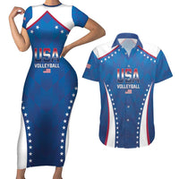 Custom USA 2025 Volleyball Couples Matching Short Sleeve Bodycon Dress and Hawaiian Shirt Sporty Style