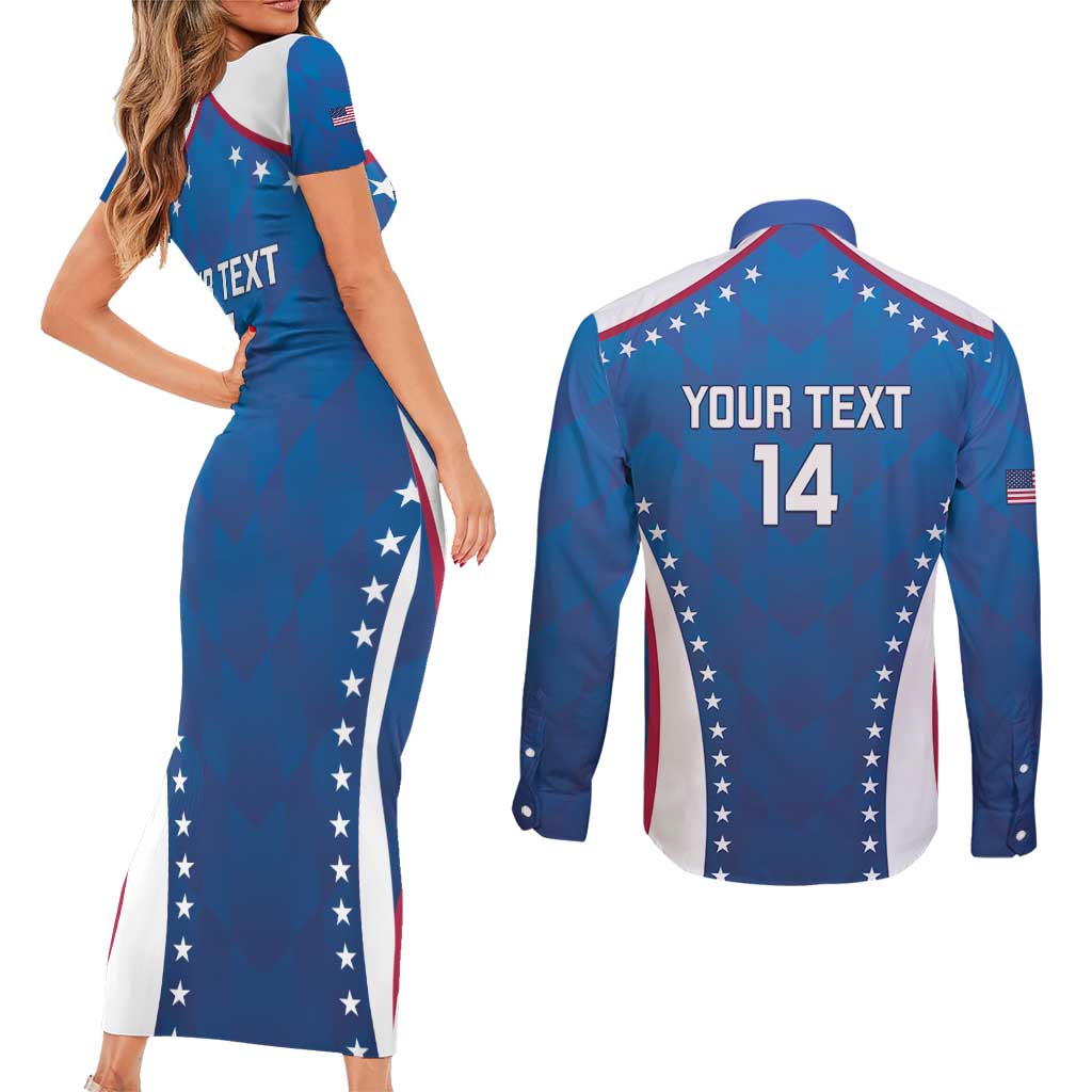 Custom USA 2025 Volleyball Couples Matching Short Sleeve Bodycon Dress and Long Sleeve Button Shirt Sporty Style
