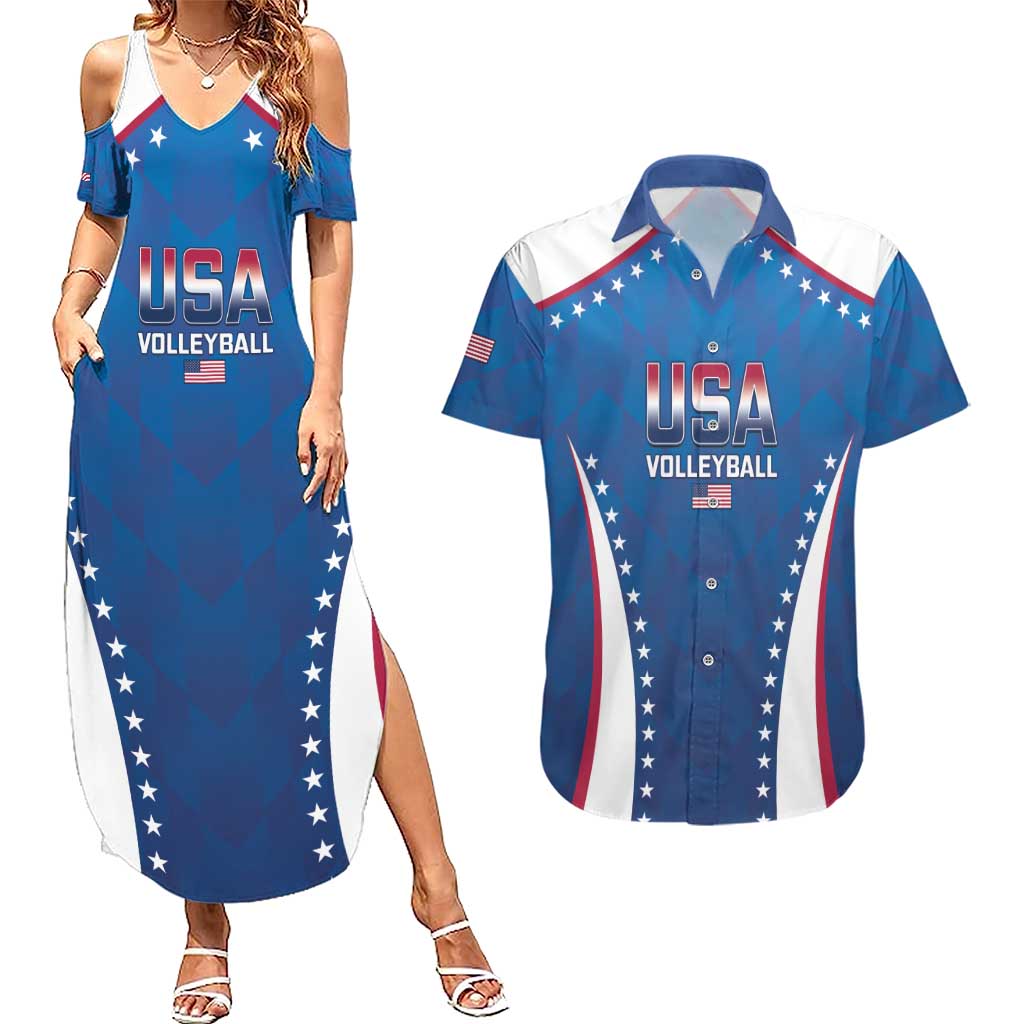 Custom USA 2025 Volleyball Couples Matching Summer Maxi Dress and Hawaiian Shirt Sporty Style