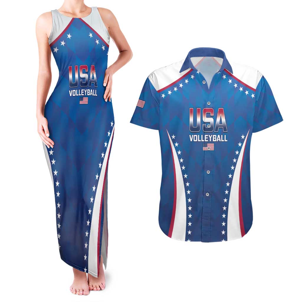 Custom USA 2025 Volleyball Couples Matching Tank Maxi Dress and Hawaiian Shirt Sporty Style