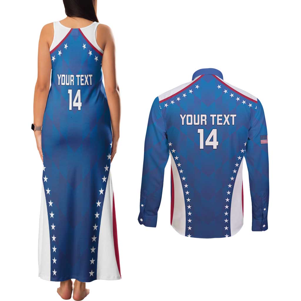 Custom USA 2025 Volleyball Couples Matching Tank Maxi Dress and Long Sleeve Button Shirt Sporty Style