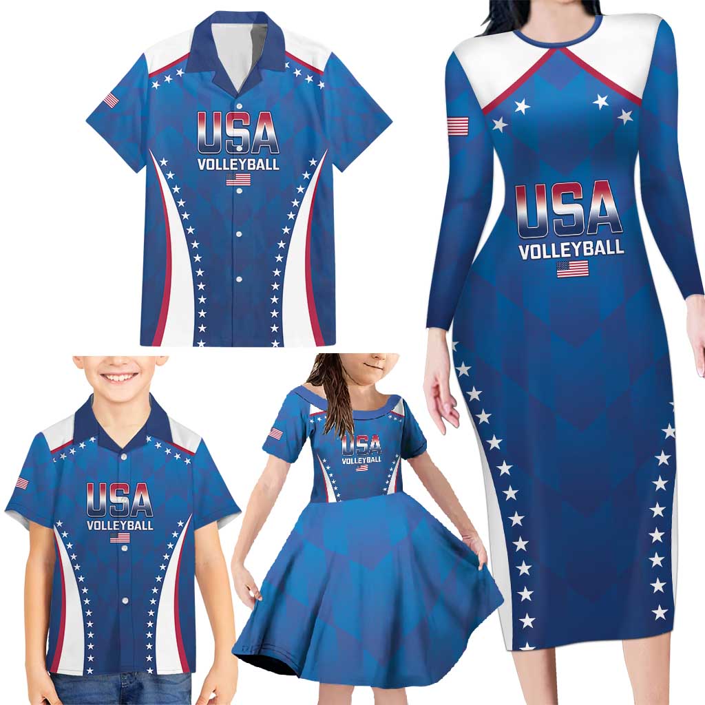 Custom USA 2025 Volleyball Family Matching Long Sleeve Bodycon Dress and Hawaiian Shirt Sporty Style