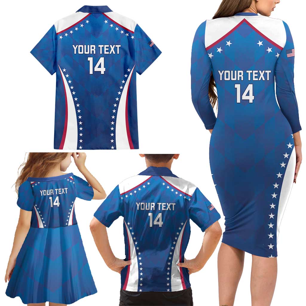 Custom USA 2025 Volleyball Family Matching Long Sleeve Bodycon Dress and Hawaiian Shirt Sporty Style