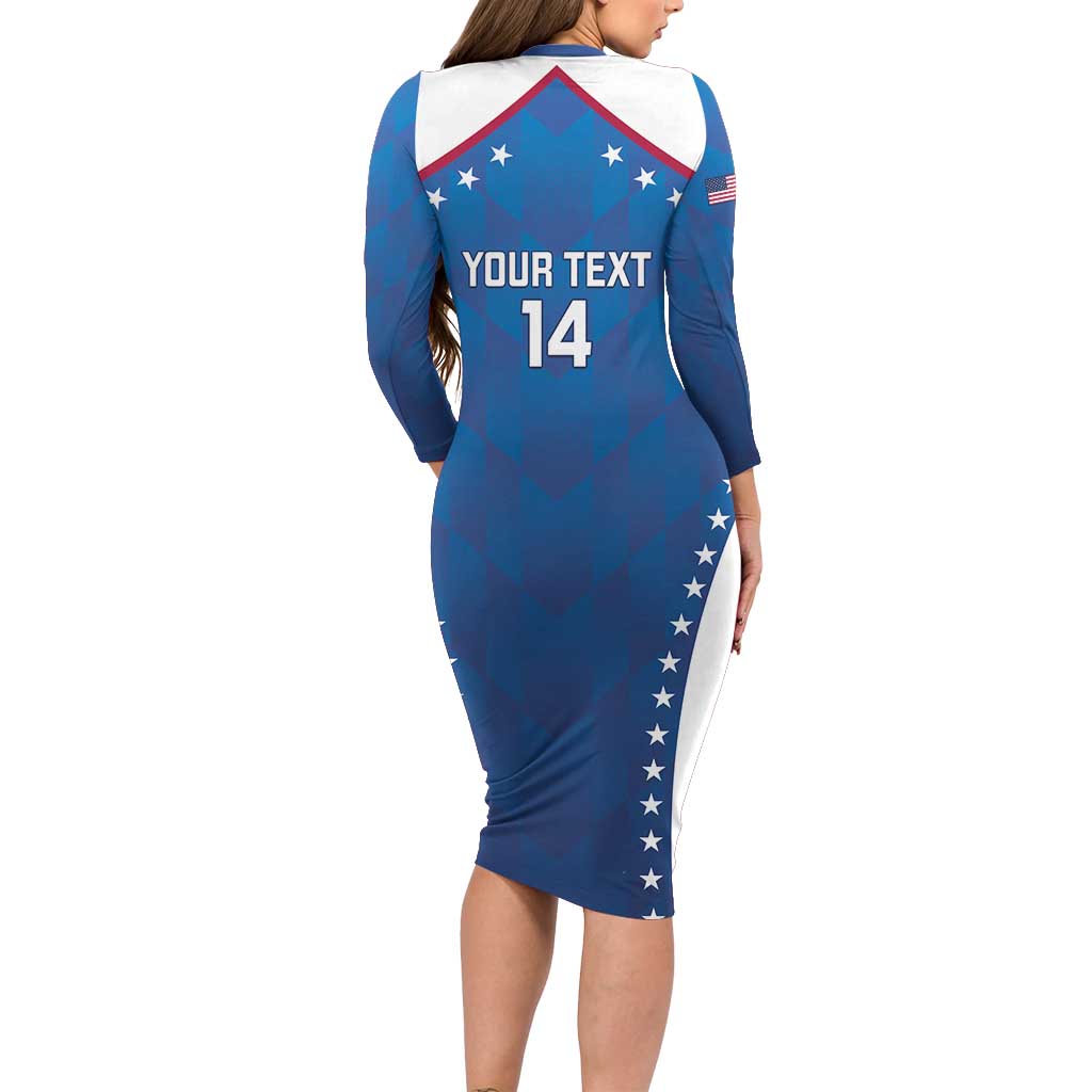 Custom USA 2025 Volleyball Family Matching Long Sleeve Bodycon Dress and Hawaiian Shirt Sporty Style