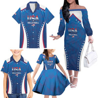 Custom USA 2025 Volleyball Family Matching Off The Shoulder Long Sleeve Dress and Hawaiian Shirt Sporty Style