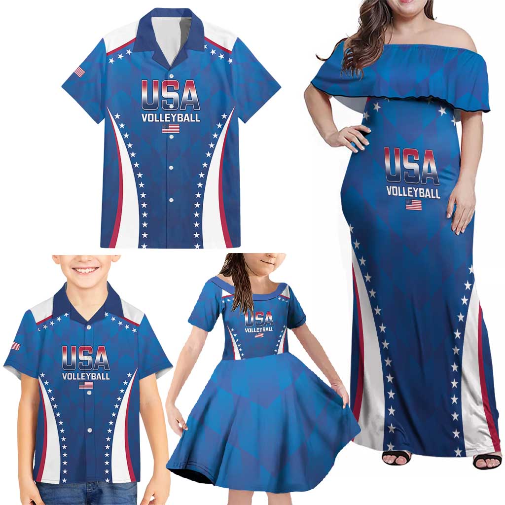 Custom USA 2025 Volleyball Family Matching Off Shoulder Maxi Dress and Hawaiian Shirt Sporty Style