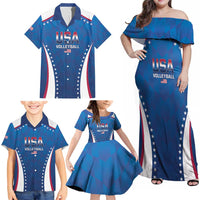 Custom USA 2025 Volleyball Family Matching Off Shoulder Maxi Dress and Hawaiian Shirt Sporty Style
