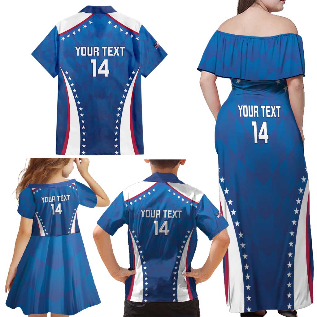 Custom USA 2025 Volleyball Family Matching Off Shoulder Maxi Dress and Hawaiian Shirt Sporty Style