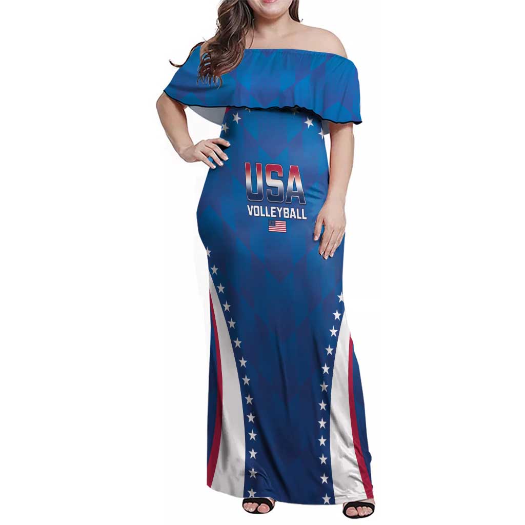 Custom USA 2025 Volleyball Family Matching Off Shoulder Maxi Dress and Hawaiian Shirt Sporty Style