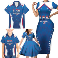 Custom USA 2025 Volleyball Family Matching Short Sleeve Bodycon Dress and Hawaiian Shirt Sporty Style