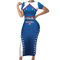 Custom USA 2025 Volleyball Family Matching Short Sleeve Bodycon Dress and Hawaiian Shirt Sporty Style