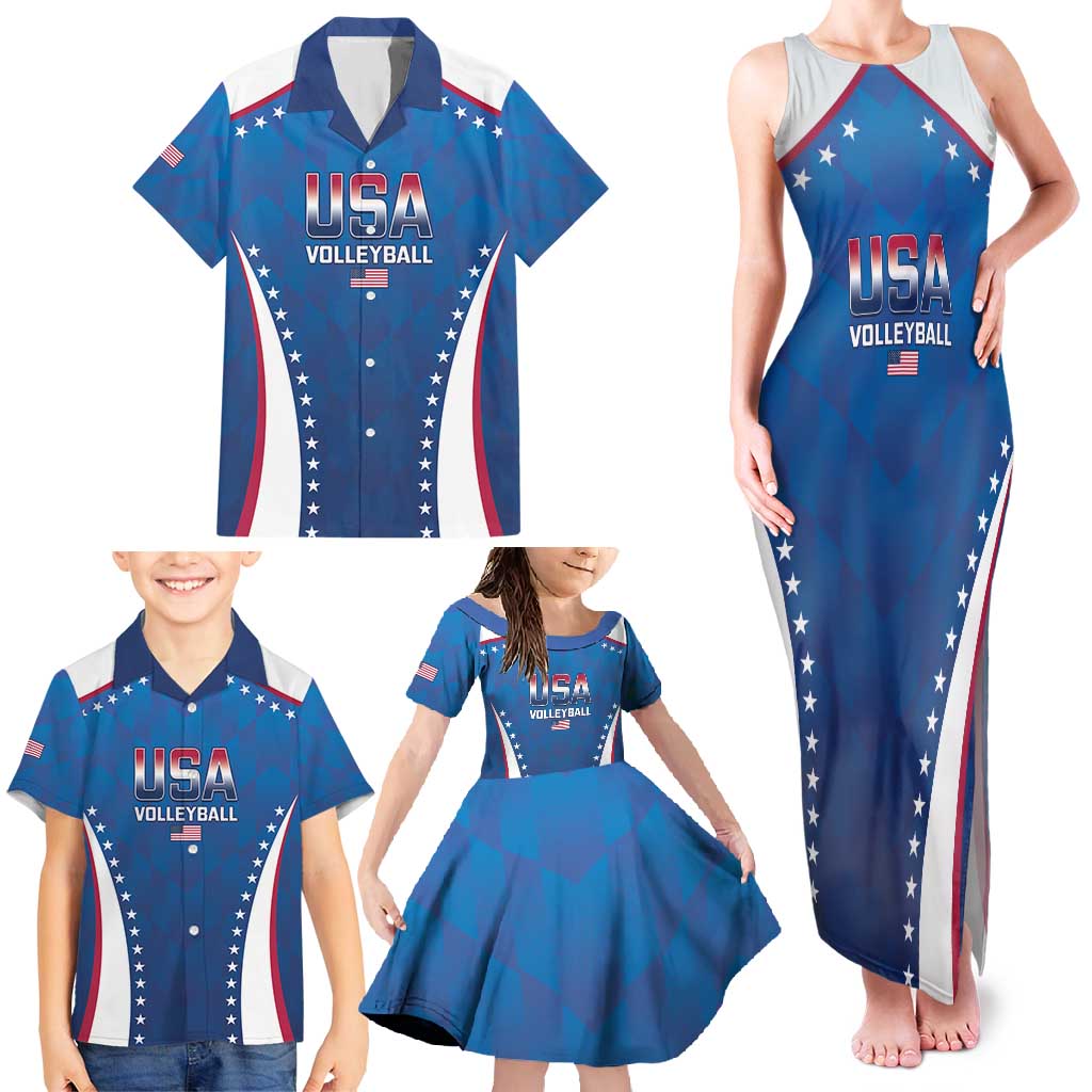 Custom USA 2025 Volleyball Family Matching Tank Maxi Dress and Hawaiian Shirt Sporty Style