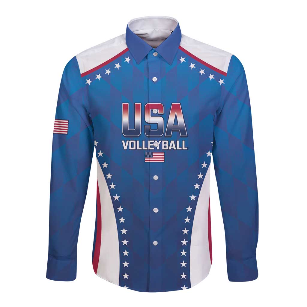 Custom USA 2025 Volleyball Long Sleeve Button Shirt Sporty Style